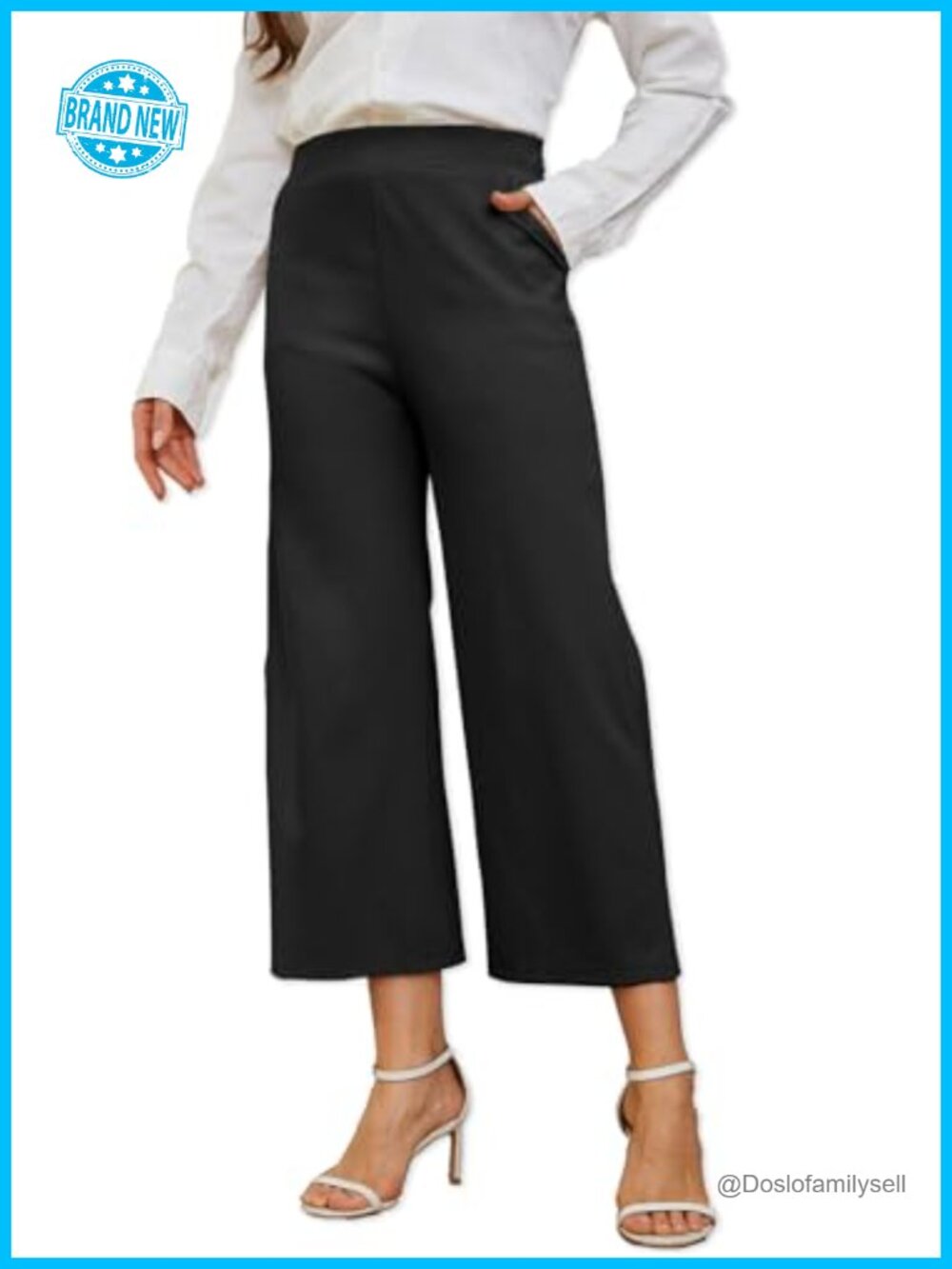 Women's Wide Leg Capri Pants High Waisted Cropped Work Palazzo